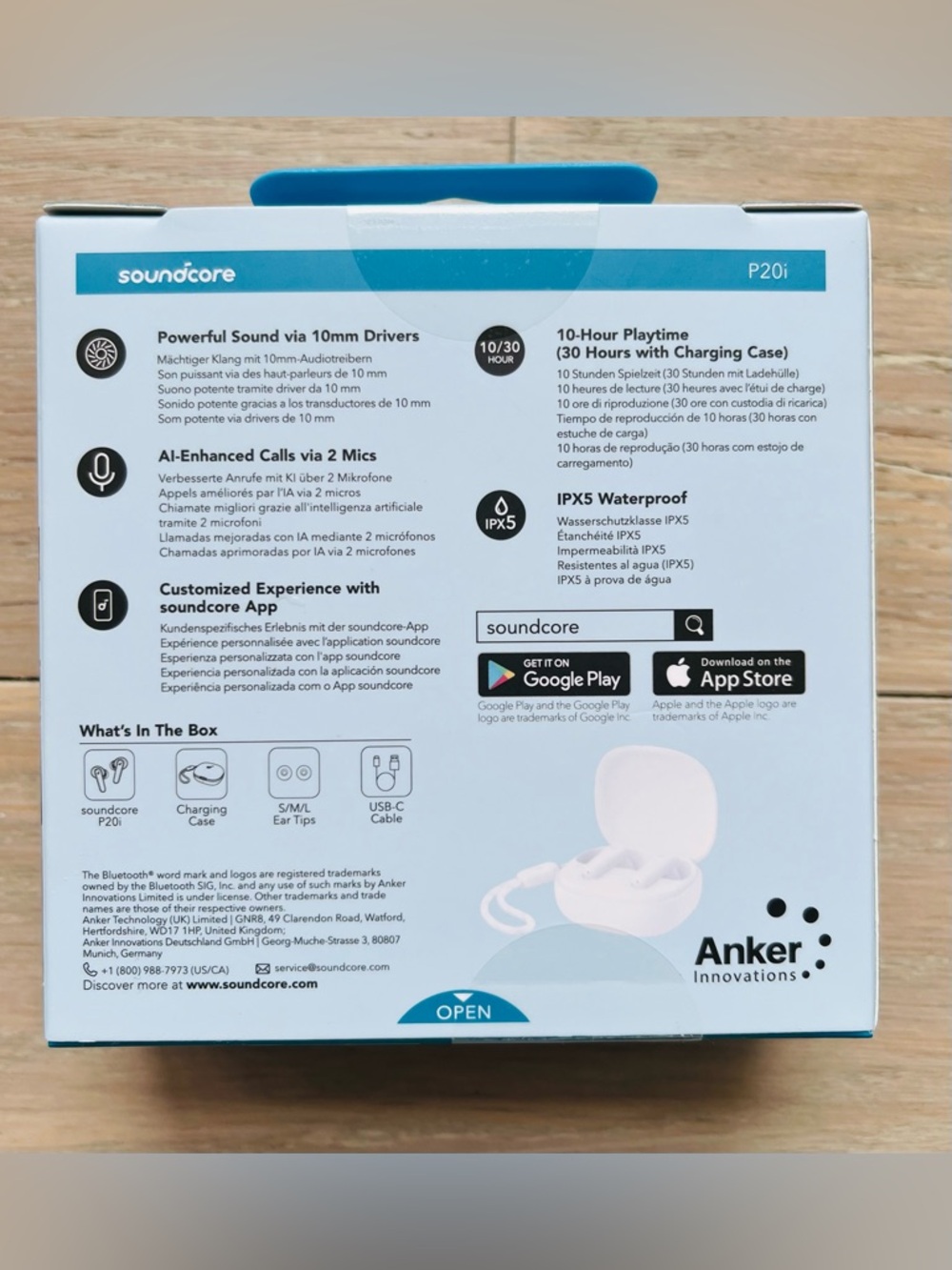Anker Soundcore P20i Wireless Earbuds - White with Blue Case - Picture 4 of 5